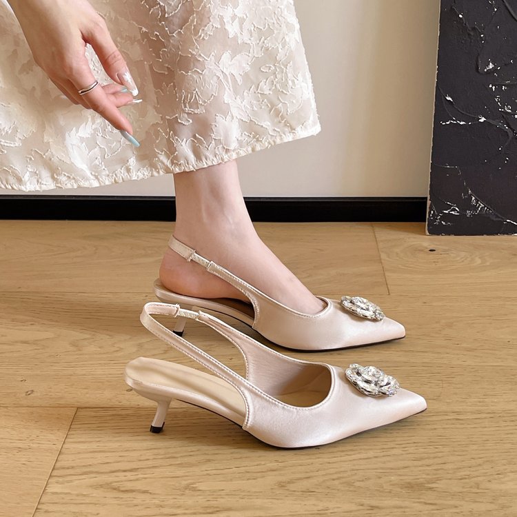 Été Femmes Strass Camellia Pointée Toe Haut Talon Sandales