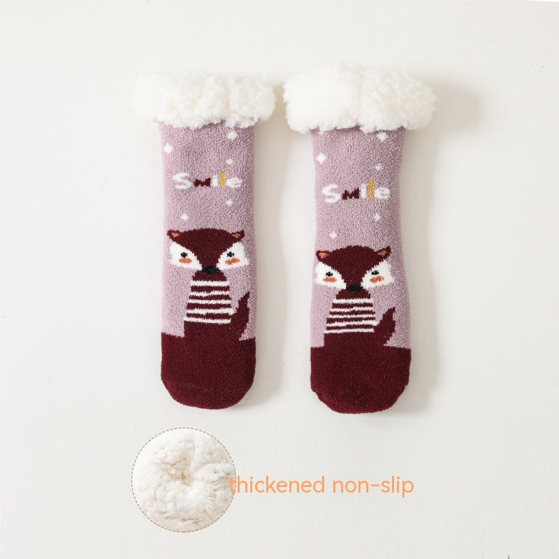 Fleece doublé chaud rembourré garder les chaussettes bébé Lambswool Non-slip