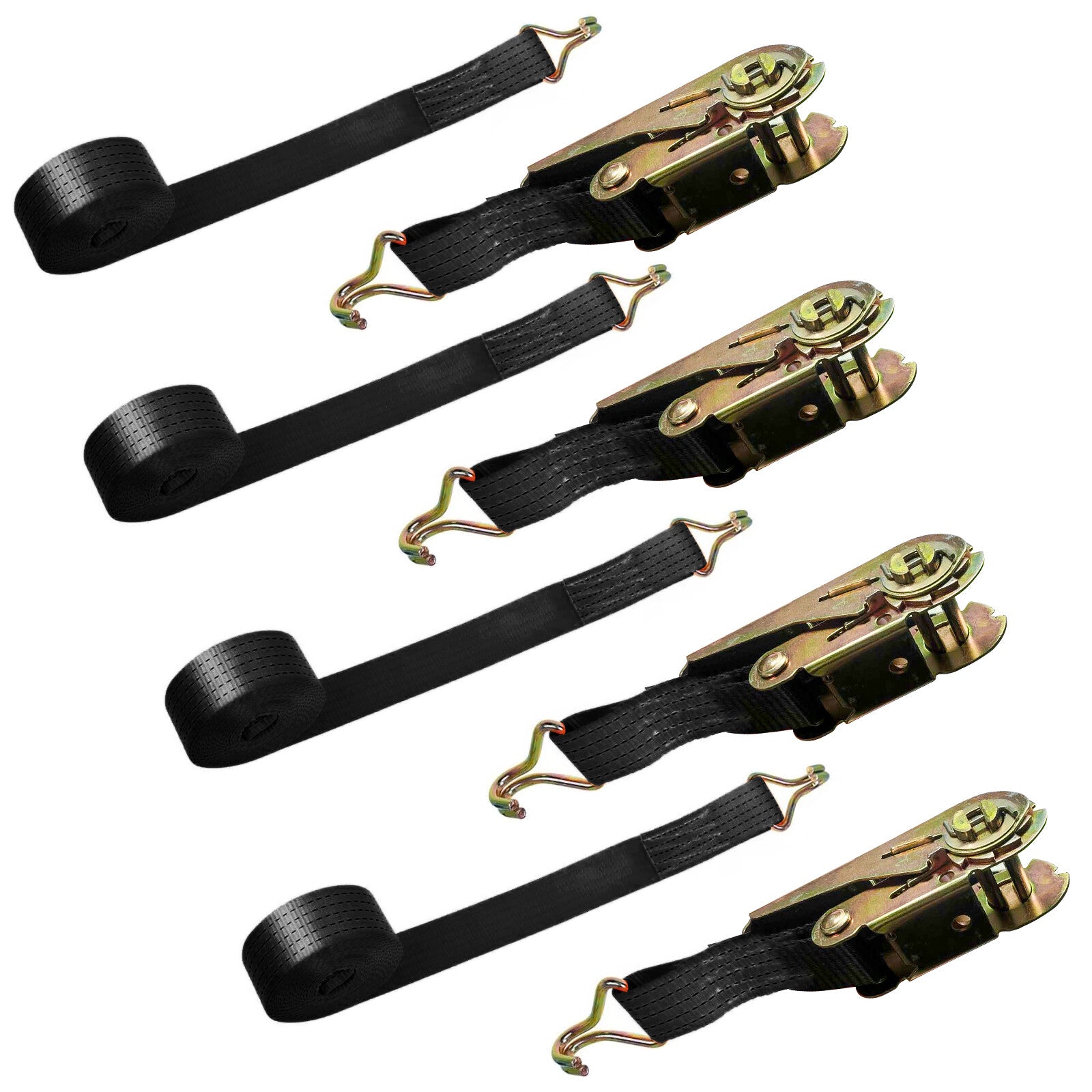 Attache à cliquet vers le bas 4 X 25mm Sans fin 6 Metre Noir 3000kg Attache à cliquet UK