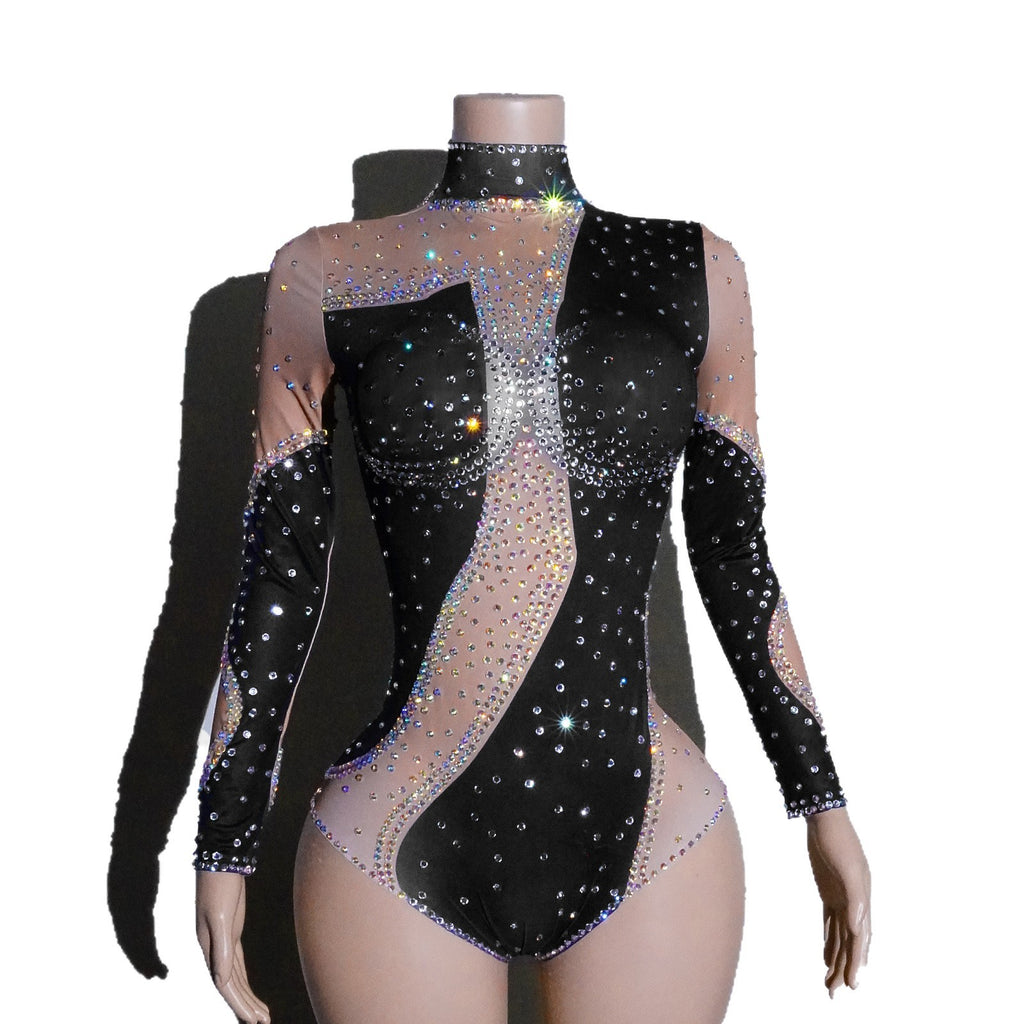 Femmes Strass Mesh Patchwork Jumpsuit