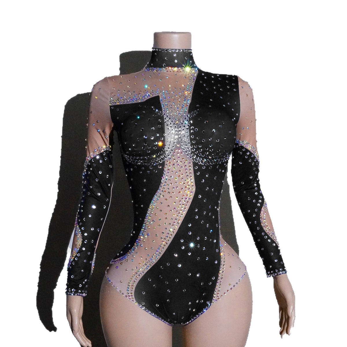 Femmes Strass Mesh Patchwork Jumpsuit