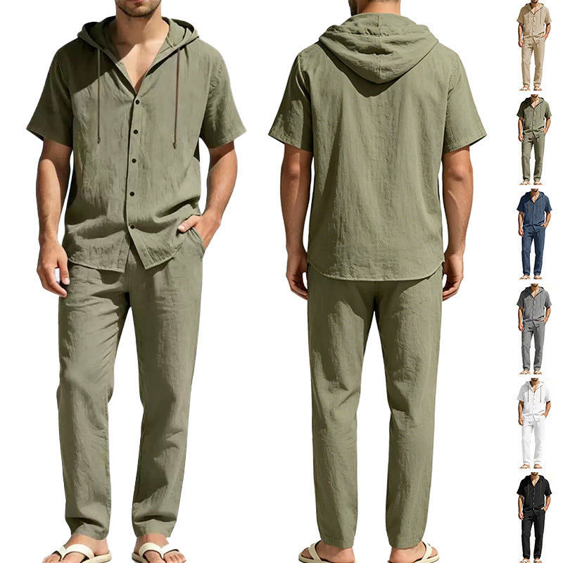 Chemise à manches courtes en lin et pantalons détendus