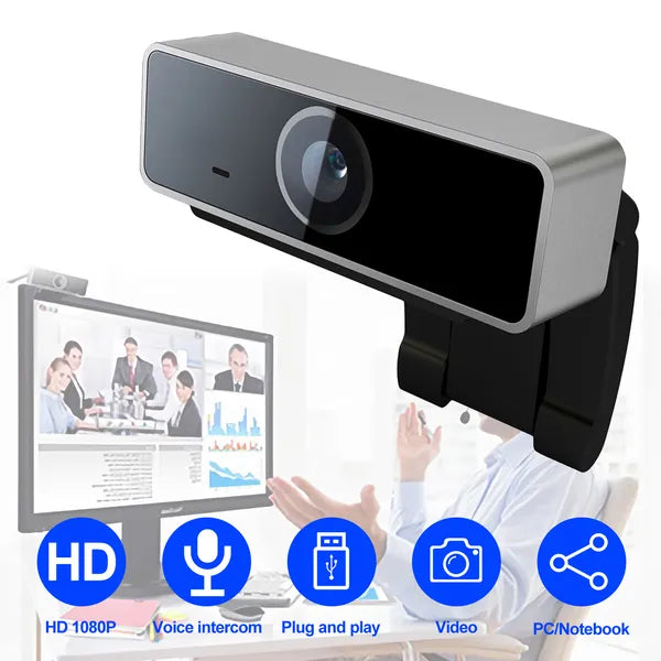FHD 1080P Webcam USB PC Webcam Auto Focus with Microphone 60-Degree Widescreen De