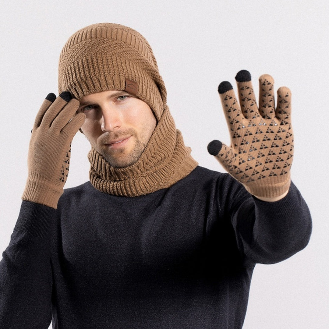 Gants d'écharpe de chapeau chaud doublé de polaire d'hiver Ensemble de trois pièces