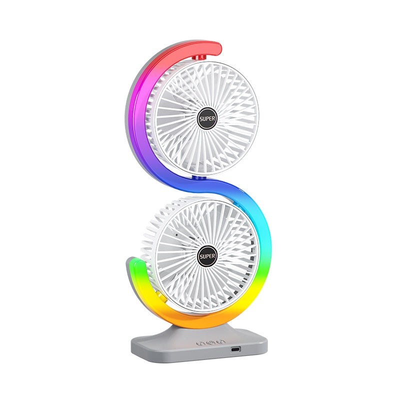 Dual-head circulating ambient light mini fan