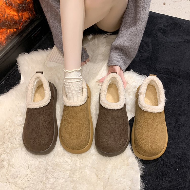 Femmes Suede Fleece Lined Ankle Bottes de neige Round Toe Platform Warm Slip sur les chaussures d'hiver