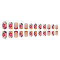 24 PCS Presse sur les ongles Court carré faux avec colle à ongles Français fausses conceptions de fleurs acrylique