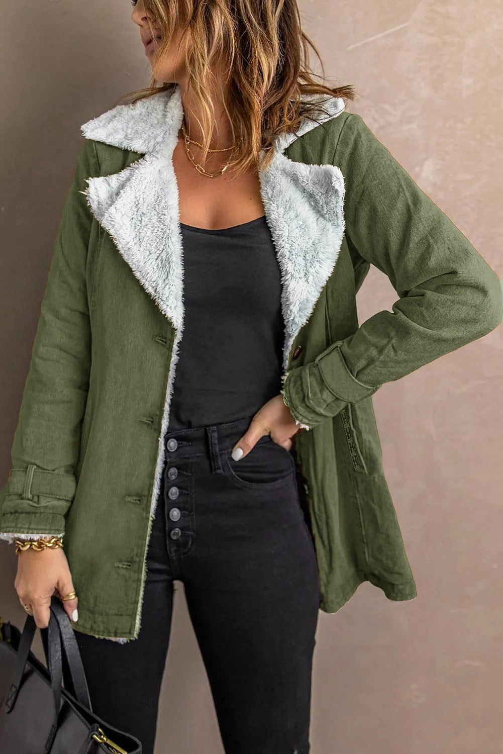 Manteau à manches longues pour femmes avec doublure en polaire