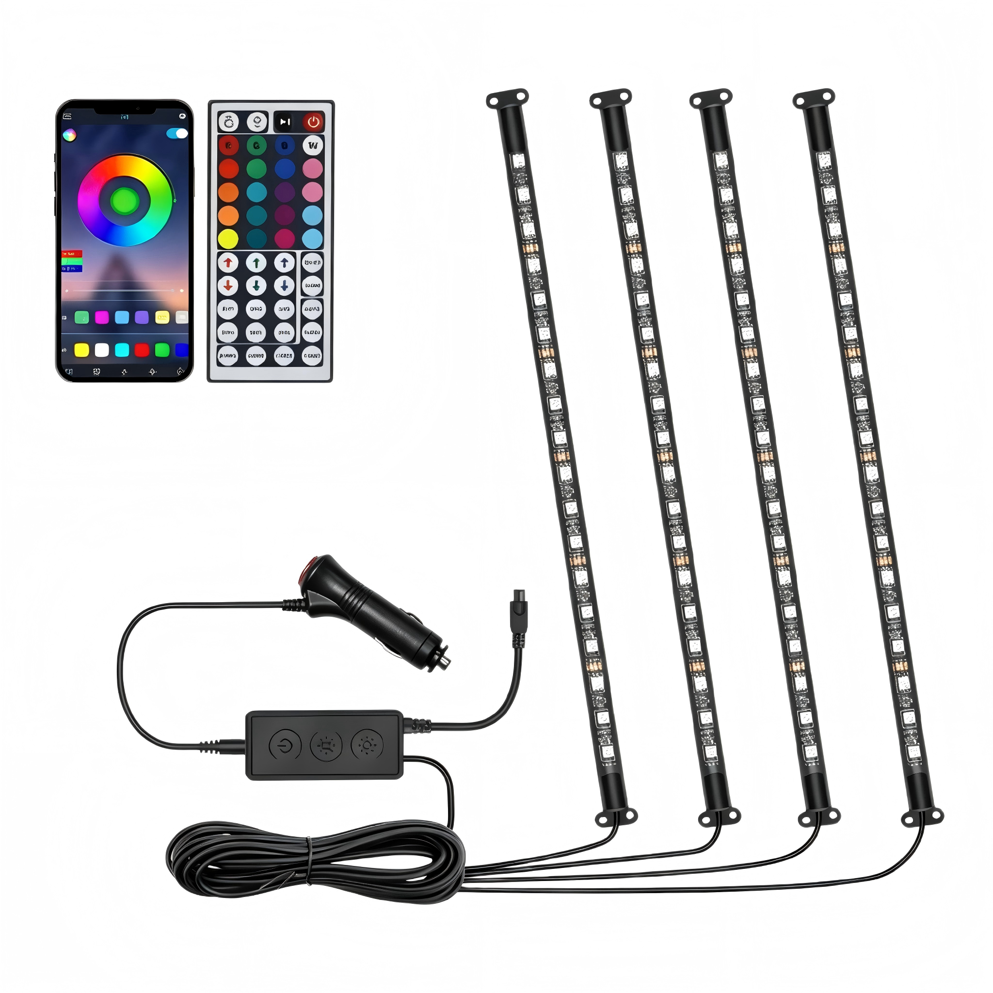 4-Piece 72 LED Auto Footwell Atmosphere Light Strips avec Music Sync Sound Activation & App