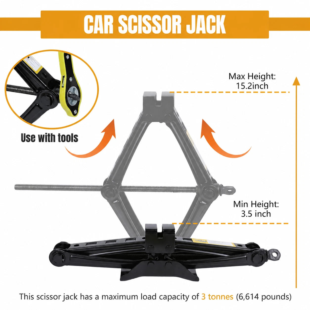 3 Tonne Ciseaux Jack Kit 3000 kg Râteau et perceur Adaptateur Max 45cm pour voiture