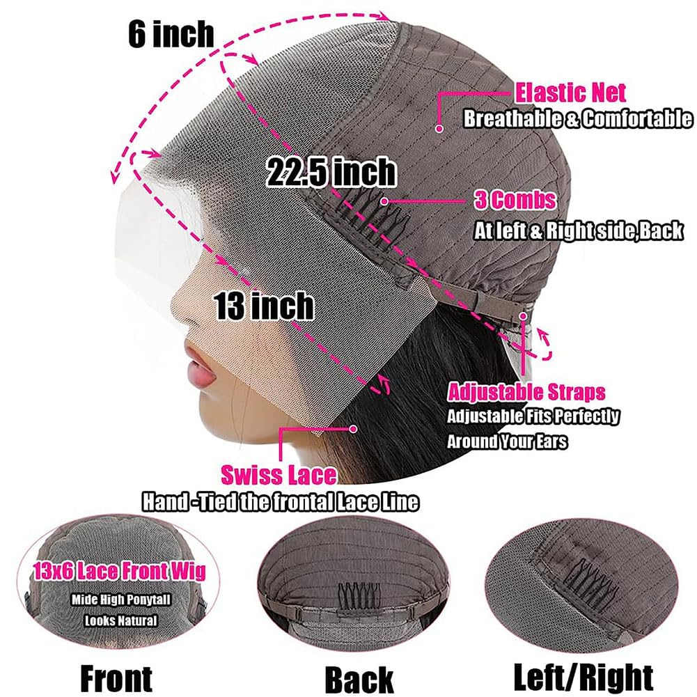 13x6 Perruque de cheveux humains avant couleur naturelle