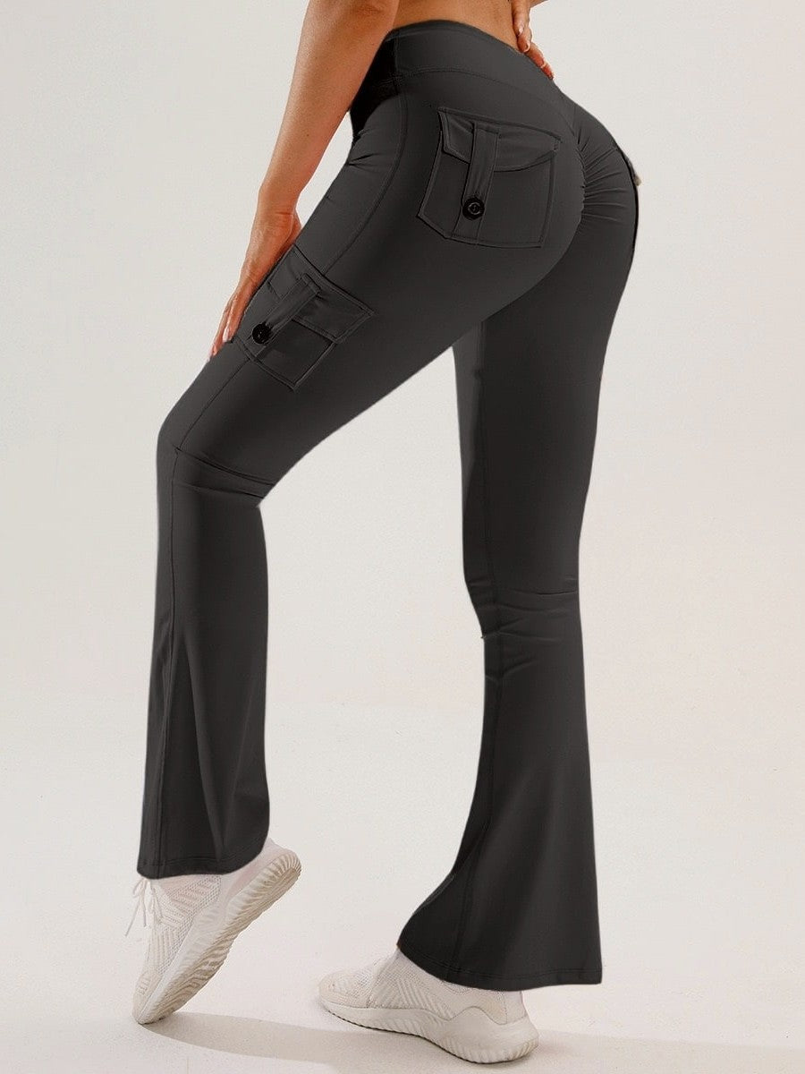 Yoga Tight-Fitting Pantalons de Yoga Sports de plein air Fitness Multi-Pocket Yoga Long Pantalons Flared P