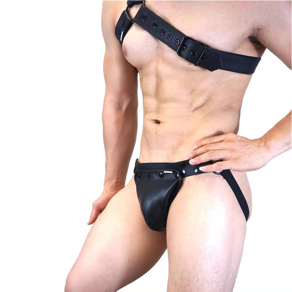 Sous-vêtements en cuir ajustable pour grands sacs amovibles pour hommes