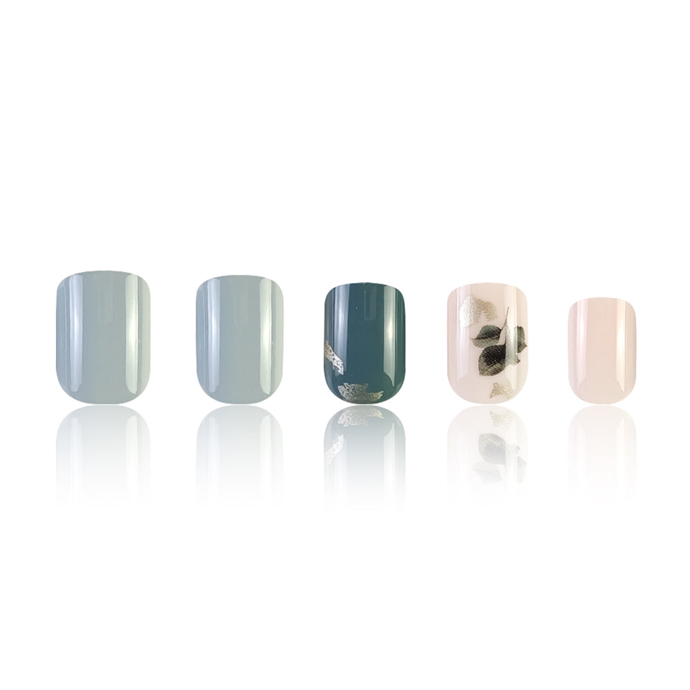 Sets d'ongles de conception de feuille verte minimaliste carré 24 pièces pour la fête et la danse