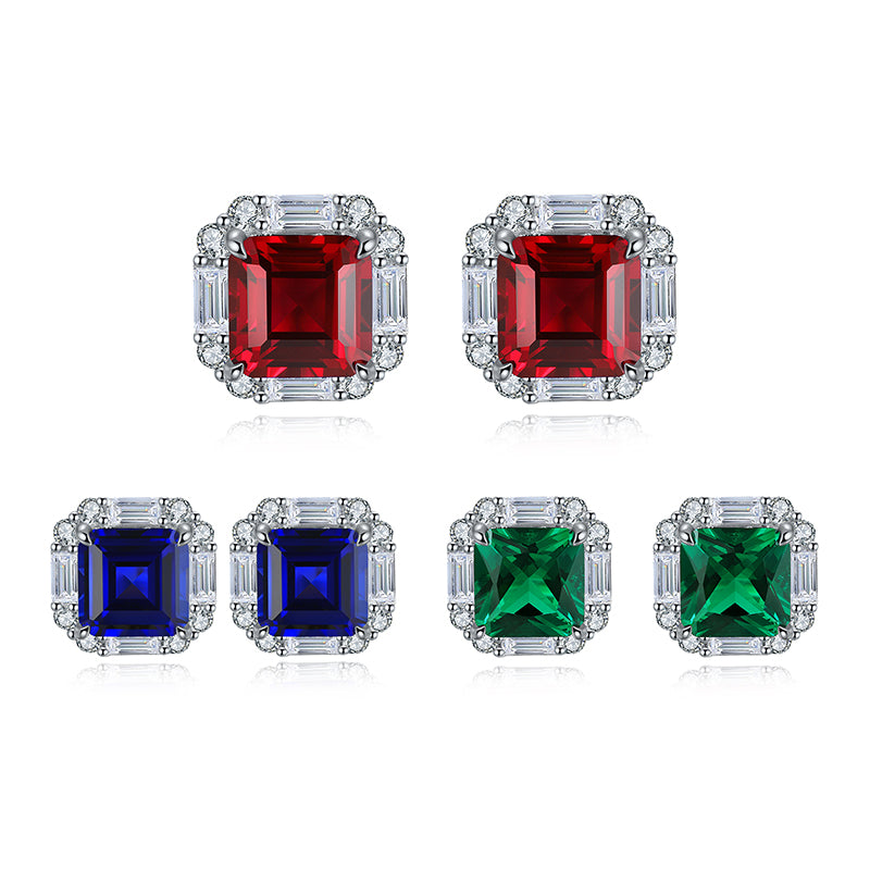 S925 Argent 5g Lab-Created Ruby Saphir Emerald Studs