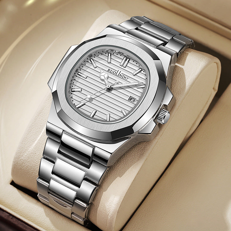 Double calendrier Avancé en acier inoxydable Lumineux hommes montre