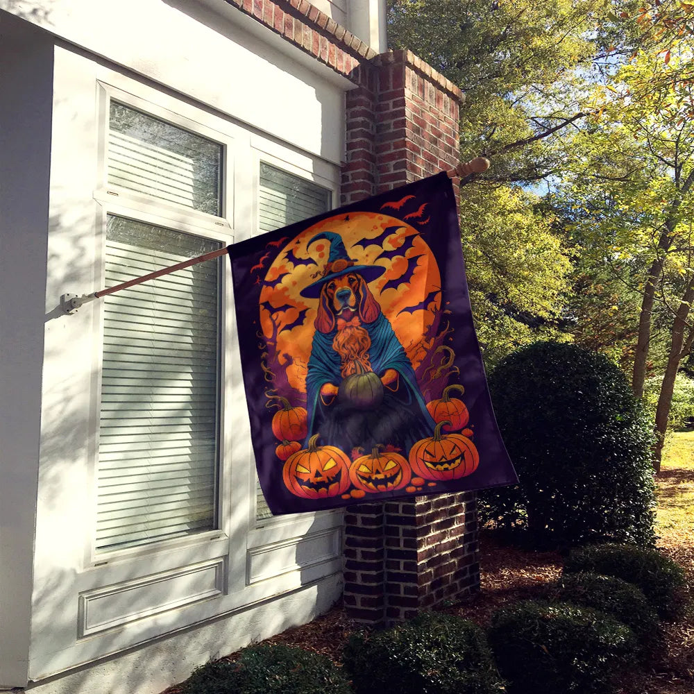 Bloodhound Witchy Maison d'Halloween Drapeau Grand Porc Manches Pole décoratif extérieur Ban