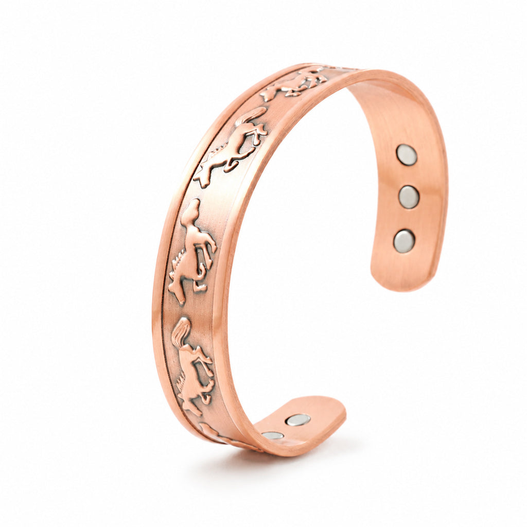 Vente d'ancienne cheval de cuivre embossé Bangle et anneau magnétique ouvert