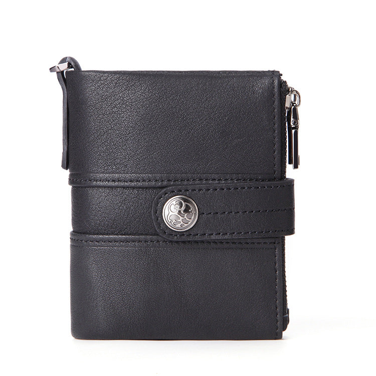 Cowhide Portefeuille Boucle en cuir Zipper Retro Hommes