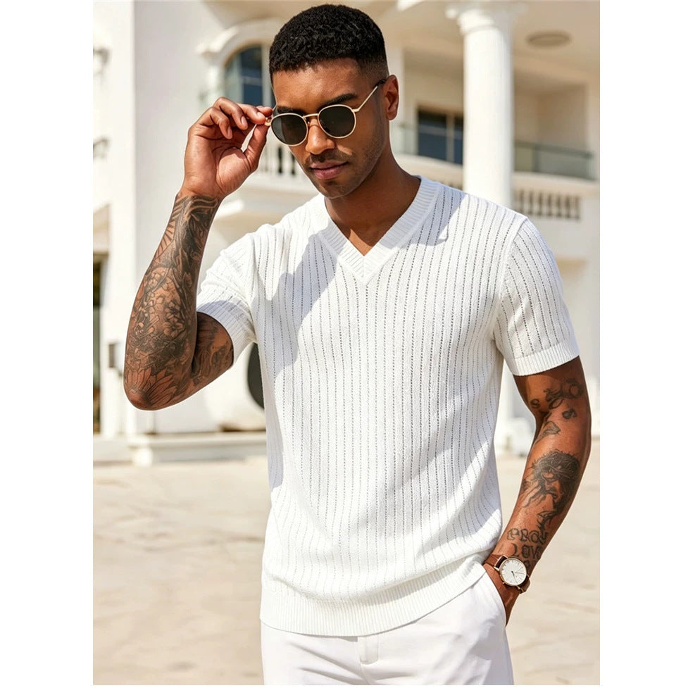 Hommes Cou V-Neck à manches courtes tricoté haut occasionnel