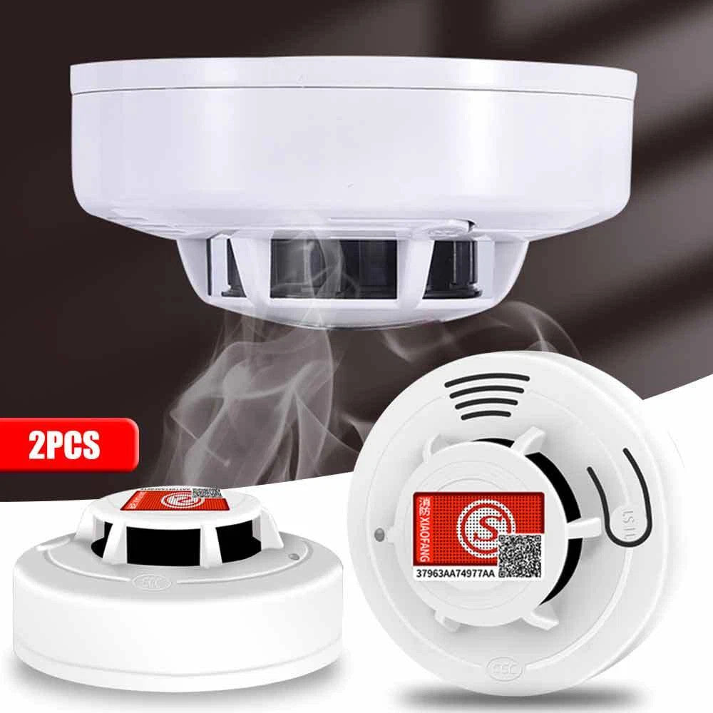 2 X Home détecteur de fumée d'alarme d'incendie capteur de gaz Twin Pack avec piles 10 ans