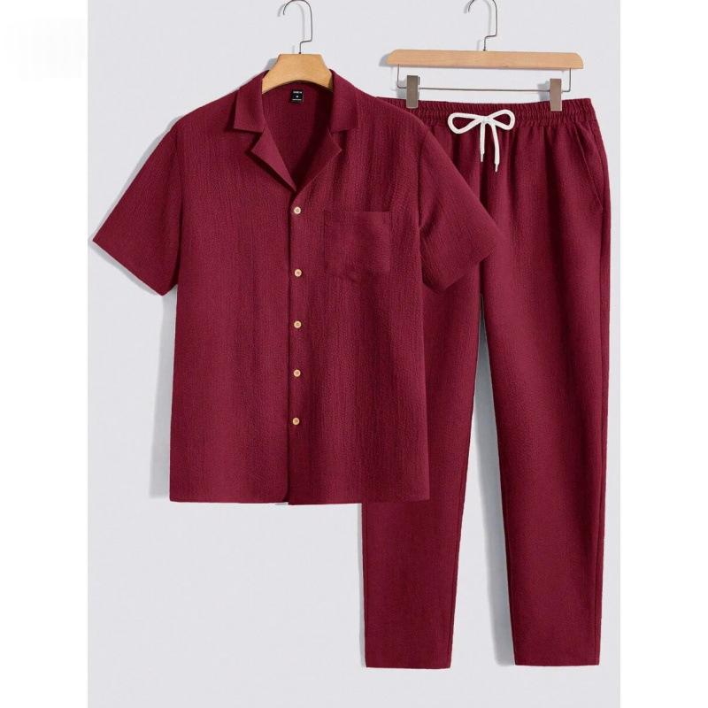 Homme couleur solide bouton rayé chemise manches