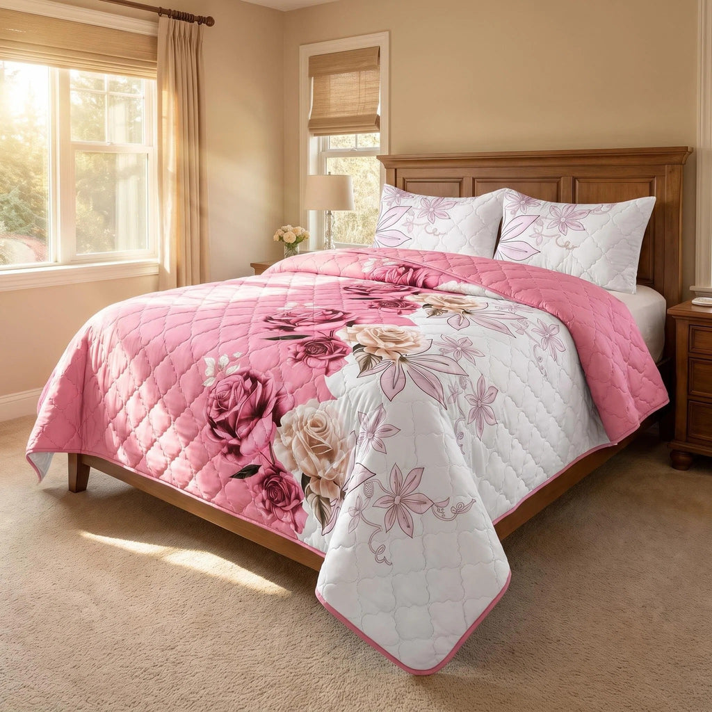 3-Piece Rose Couverture de lit matelassée pour roi et roi de Californie