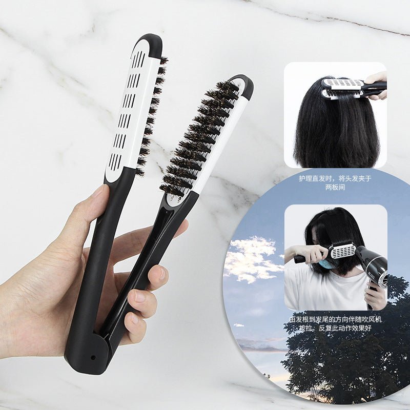 Peigne de pince de coiffure Bristle cheveux droits Styling cheveux droits Comb en forme de V