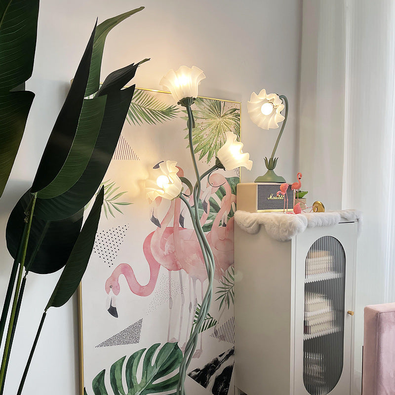 Crème Style Sol Lampe Salon Pastoral Chambre à coucher Lampe à fleurs