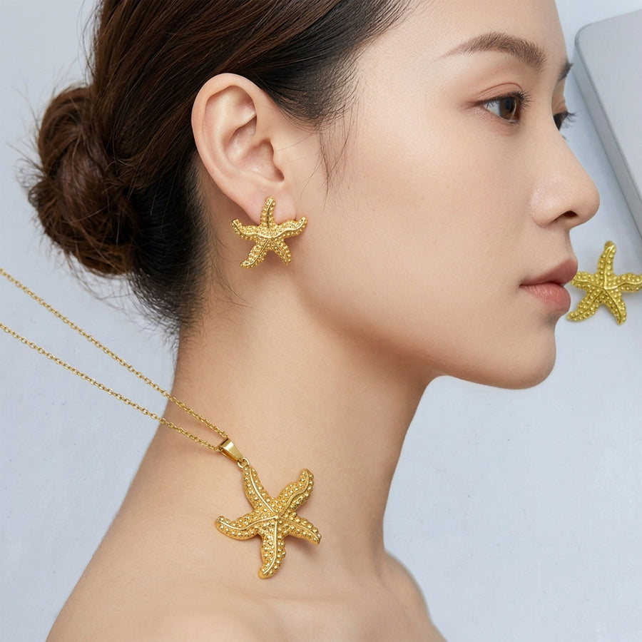 Bijoux Starfish doré Set chaîne de câble Collier Matching Stud Boucles d'oreilles Summer Ocean