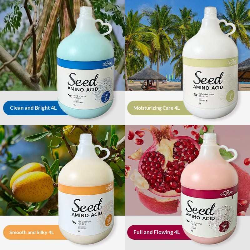 Shampooing animal avec des extraits de graines et des acides aminés pour soins de la fourrure