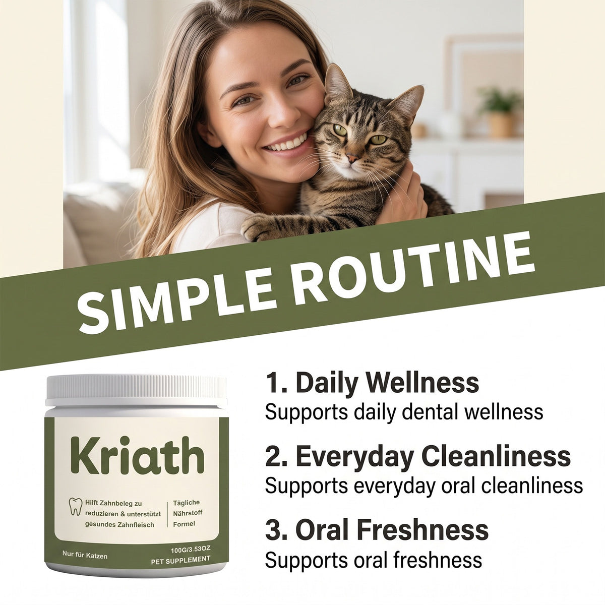 Kriath Cat Soins dentaires Poudre nutritive fraiche Hygiène buccale des chats