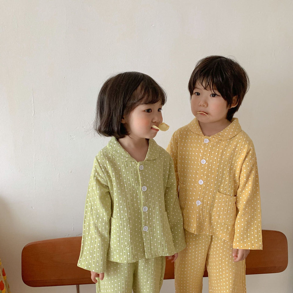 Pyjama pour enfants Cotton Gauze Polka Dot Longue Manches Deux pièces