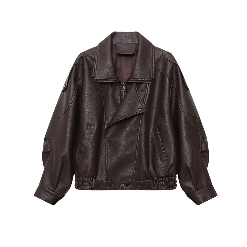 Veste en cuir Lapel Loose Biker style américain