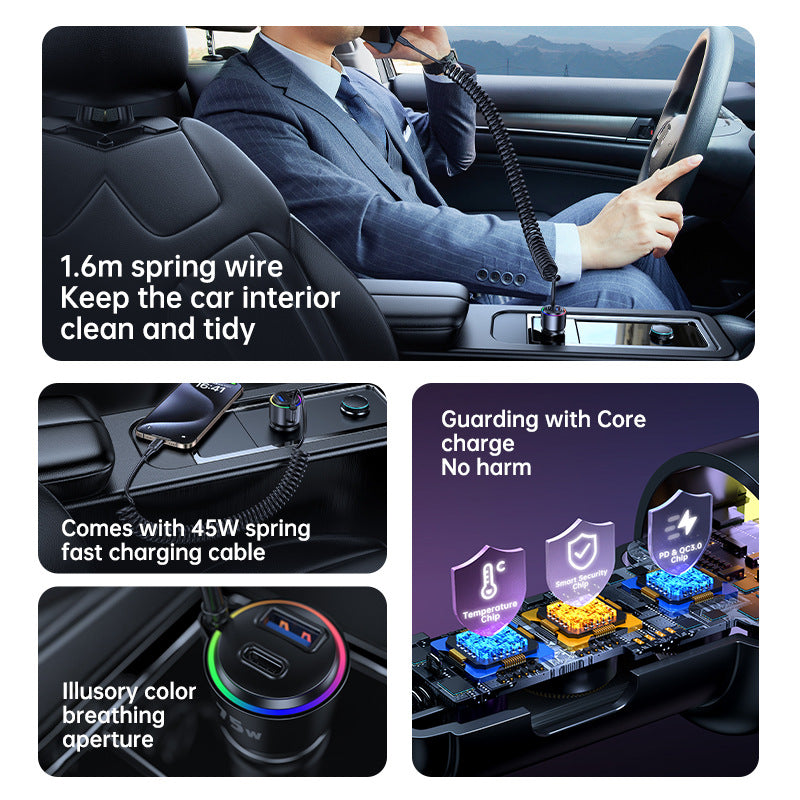 Super car charger comes with a spring cord