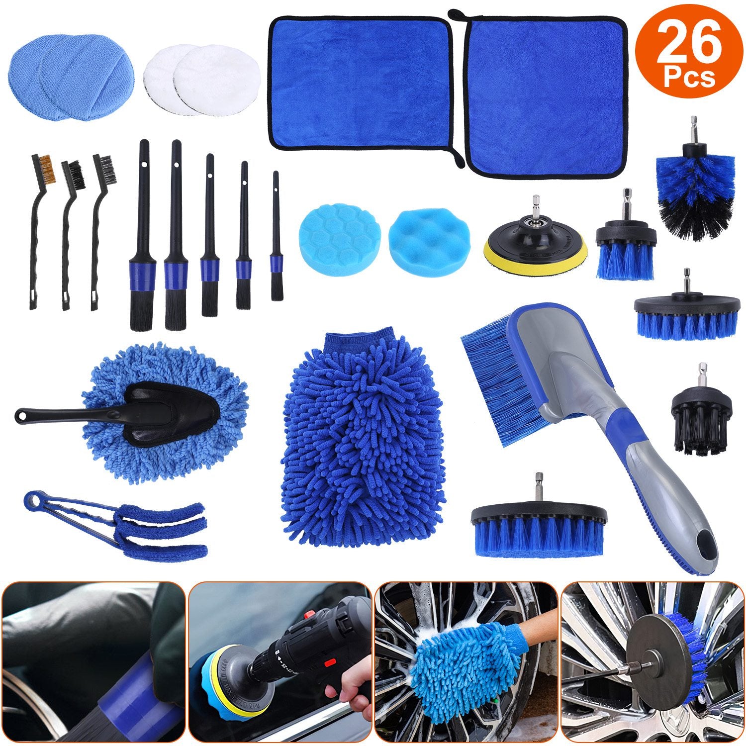 Kit de brosse de détail de voiture 26Pcs extérieur Kit de nettoyage intérieur de voiture