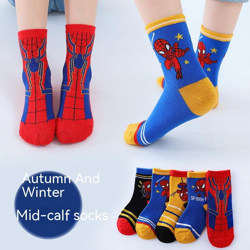 Chaussettes pour enfants Printemps et Automne mince Longueur mi-calf Couleur solide Chaussettes en coton