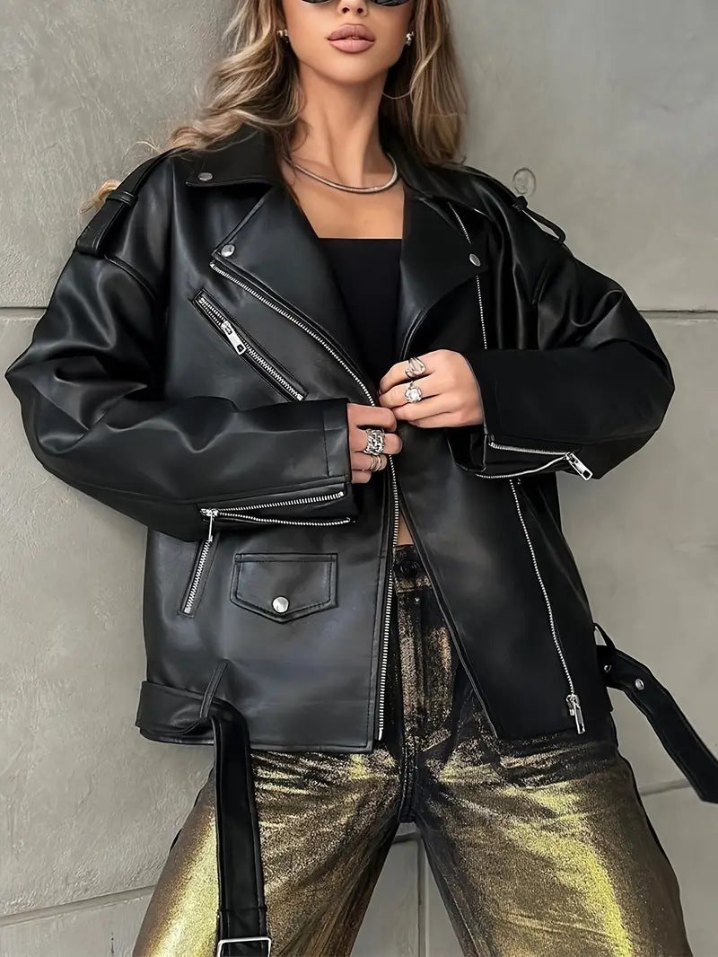 Veste en cuir biker pour les femmes Boyfriend-Style