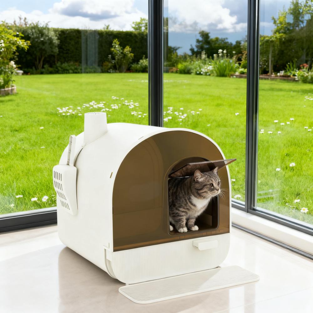 Boîte à litière Chat Blanc avec couvercle et filtre