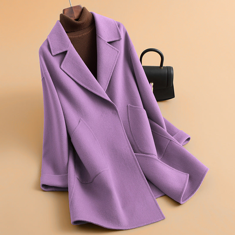 Automnehiver mi-longueur haut de gamme double face de laine manteau pour les femmes