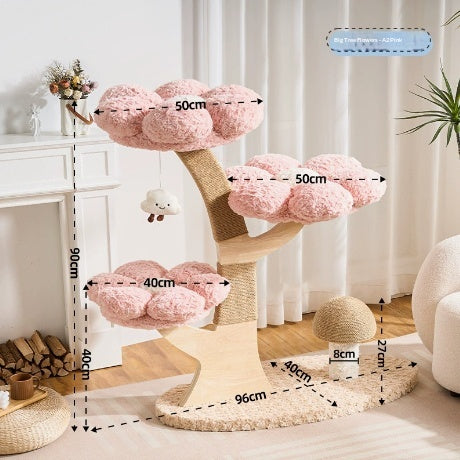 Arbre de chat compact et peu encombrant avec un nid cozy et un scratching durable en forme de champignons P