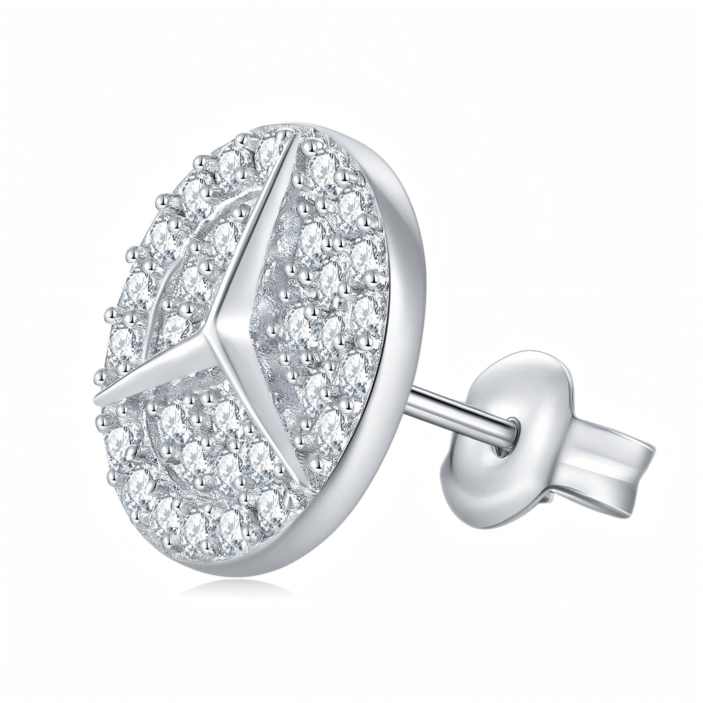 S925 Sterling Silver Moissanite Round Pave Three-Pointed Star Geometric Design Earrings
