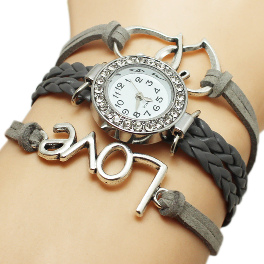 Alliage Love Double en forme de coeur Love Woven Multi-couche Watch