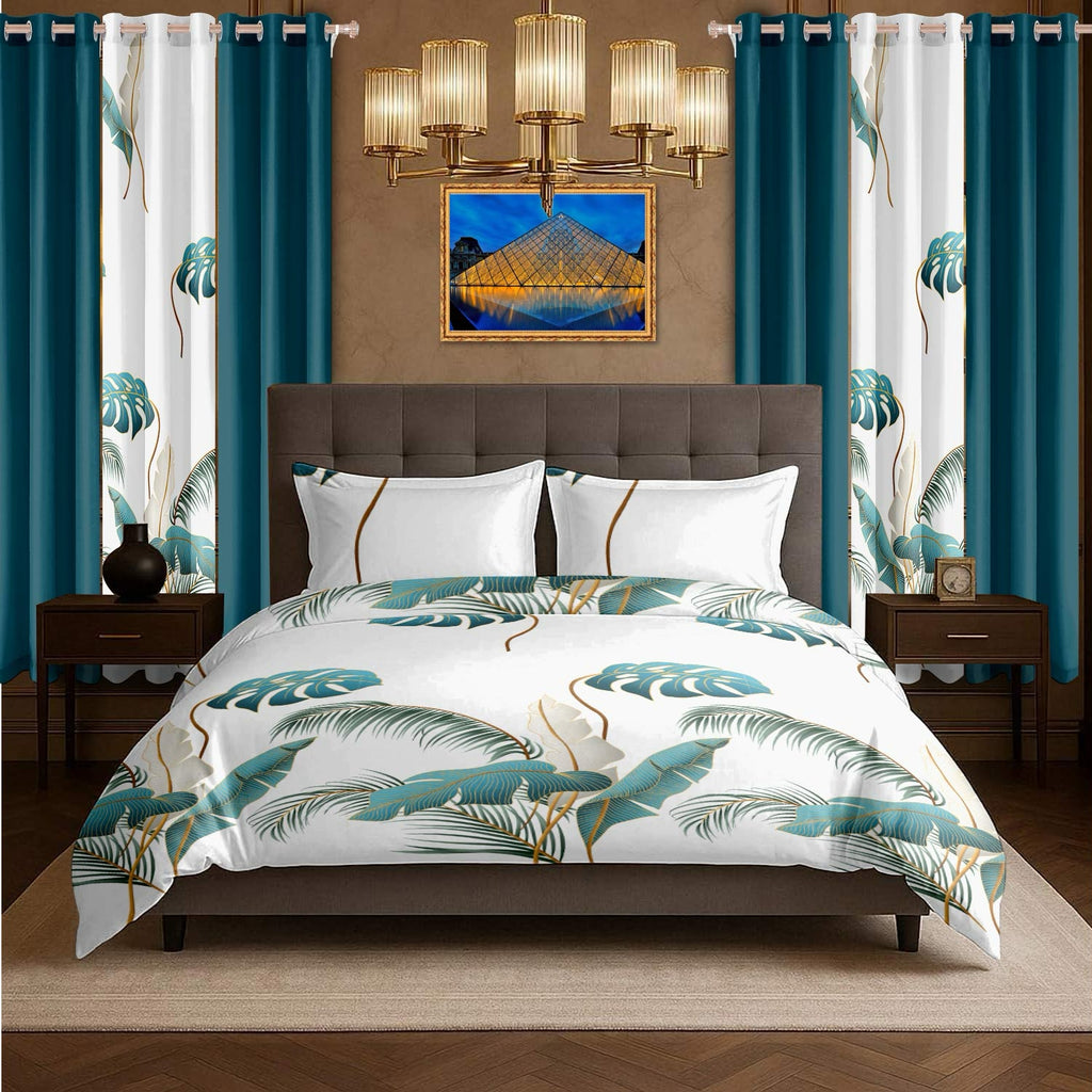 Ensemble de matelas à feuilles de palmier tropical de 9 pièces avec 6 rideaux indépendants