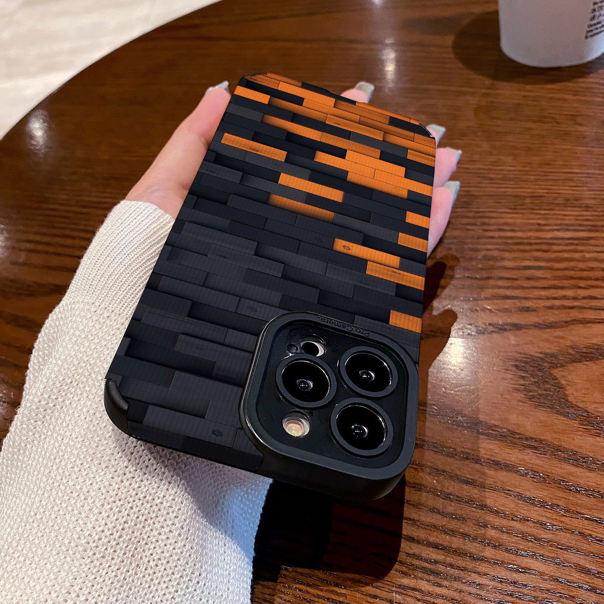 Étui de téléphone de dessin animé orange noir tout inclus en cuir souple