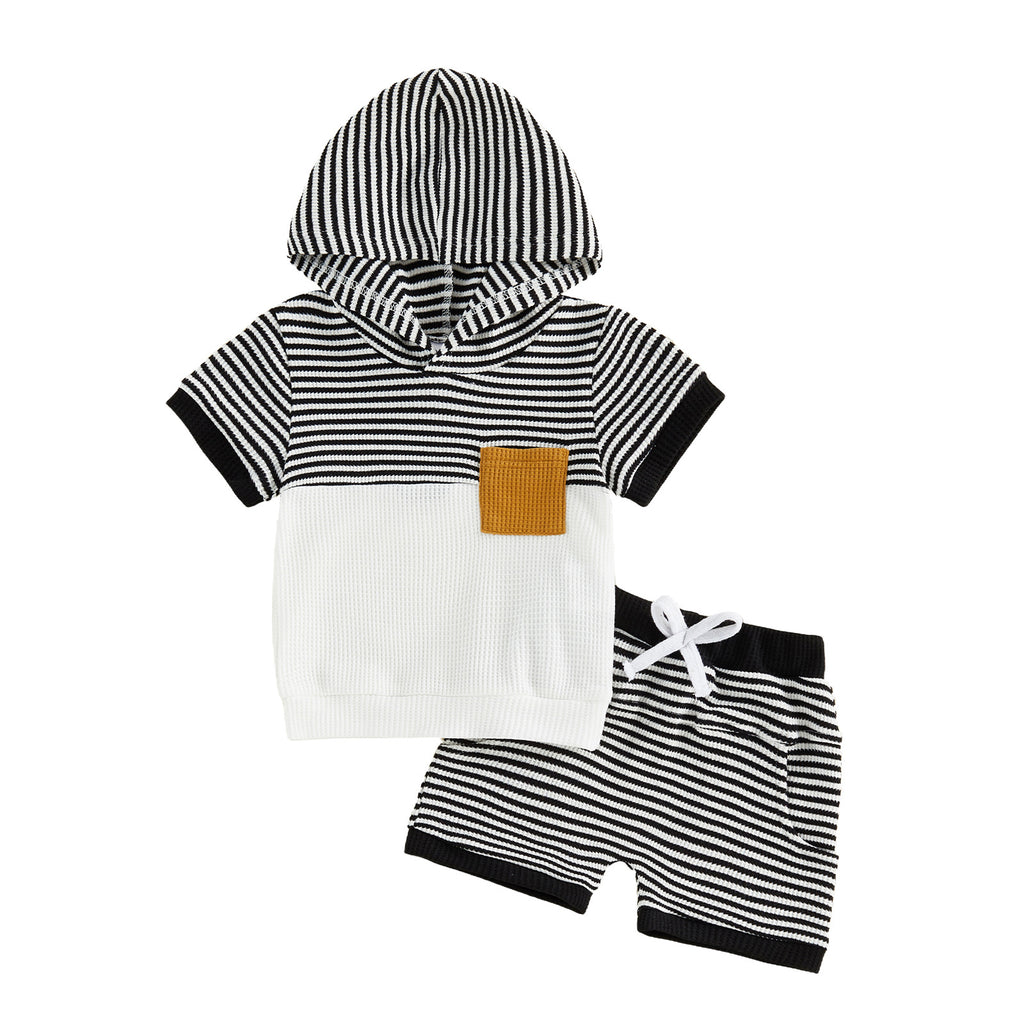 Kids Striped Color-block Short-Sleeve Hoodie