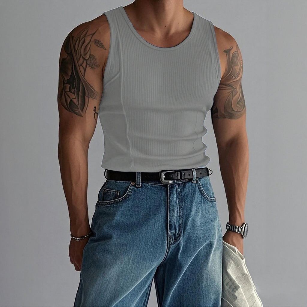 Hommes tricoté verticale-Stripe fitness Sports Casual Tank Top