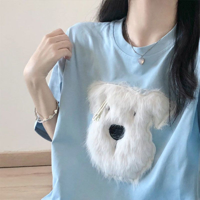 Manche courte brodée en peluche de coton