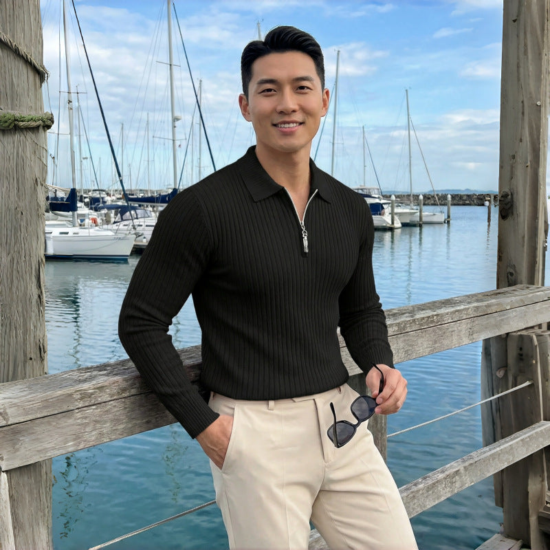 Pull à demi-zip tricoté mode homme