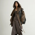 Style nomade Ebony Brown Manteau de laine à double face fabriqué à la main